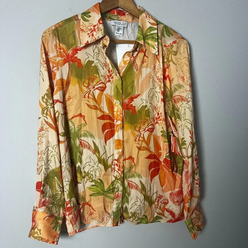 2/$30 Rachel Zoe Orange Tropical Print Button Down Top M